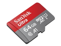 SanDisk Ultra - Flash-minneskort (microSDXC till SD-adapter inkluderad) - 64 GB - A1 / UHS-I U1 / Class10 - mikroSDXC UHS-I