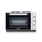 Haden - Mini Oven with Hot Plates 25L Tabletop - Stainless Steel, 1400W, White