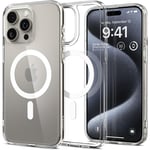 Spigen iPhone 15 Pro (6.1) Ultra Hybrid Magfit Case - Clear / Transparent Certified Military-Grade Protection - Clear Durable Back Panel + TPU Bumper - MagSafe Compatible - Clear Case with White Magfit Ring