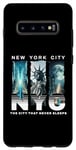 Coque pour Galaxy S10+ New York City Skyline et Liberty Moonlight City ne dort jamais
