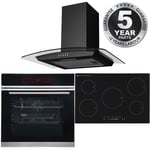 Black 13 Function True Fan Single Oven, 5 Zone Induction Hob & Curved Extractor