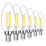 Defurhome E14 LED Filament Bulbs,4W,40W Equivalent,450LM,CRI≥95+,Cool White 6000K,C35 Small Edison Screw SES Candle Bulbs, Vintage Energy Saving Candelabra Bulb, Non-Dimmable(6 Pack)