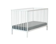 WEBABY - Lit bébé 60x120cm Blanc | 124 x 64,5 x 82 cm |Bois massif | Dès la naissance | Confort de sommeil | Sommier à lattes | Lit à barreaux |Sommier réglable 3 hauteurs
