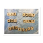 Get Lost Find Yourself Travel Scrabble Large Framed Art Print Poster Wall Decor 18x24 inch