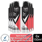 Sure Men Anti-Perspirant 96 Hours Maximum Protection Deodorant 150ml, 6 Pack
