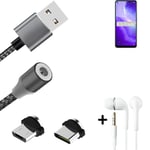Data charging cable for + headphones Oppo Reno5 Z 5G + USB type C a. Micro-USB a