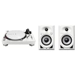 Pioneer DJ PLX-500-W Direct Drive DJ Turntable, White & DM-40BT-W Bluetooth Studio Monitors, White