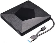 Graveur de lecteur de DVD 3D externe, ultra fin USB 3.0 et Type-C BD CD DVD graveur lecteur graveur disque pour Mac OS, Windows XP/7/8/10, ordinateur portable, noir