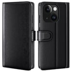 iPhone 15 Plånboksfodral i Äkta Läder, Svart