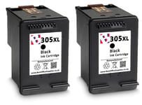 2 x Refilled 305 XL Black Ink Cartridge For HP Deskjet 4220e Printers