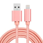 iPhone Lightning till USB kabel i tyg 2m -  Rosë (Färg: Rosë)