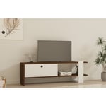 Meuble TV Bicolore en Noyer et Blanc, Design avec Rangement, 120x36,8x25 cm, Pour Salon ou Bureau
