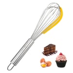 Whisk Hand Stainless Steel with Silicone Scraper, Egg Beater Dough Frother Whisk Handheld, Kitchen Cake Balloon Whisk Wiper Manual Non Stick, Egg Mixer Milk Blender Whisk Easy for Mixing (10 Inch)