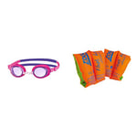 Zoggs Kids' Ripper Junior Swimming Goggles Anti-fog And UV Protection, Pink, Purple, Tint, 6-14 Years & Children's Safe Float Arm Bands, Orange, 3-6 Years up to 25 kg