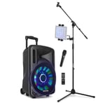 FT12LED Portable Karaoke Speaker with Wireless Microphone and Stand, Bluetooth