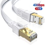 Ototon® 10M Cat 8 Flat RJ45 Network Ethernet-kabel Höghastighets 40Gbps 2000MHz 8P8C för PS5 PS4 TV Box PC Xbox Switch - Vit, 10M