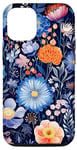 iPhone 12/12 Pro Navy Blue Wildflower Garden Botanical Floral Pattern Case