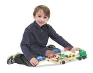 Melissa & Doug Car Transporter and Cars Wooden Toy Set 1 Truck and 4 Cars 14096