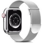 Silver Straps Kompatibel med Apple Watch Rem 42/44/45mm för Kvinnor och Män, Dubbel Magnetisk Justerbar Rem för iWatch Serie 8 7 SE 6 5 4 3 2 1, Slät Metall Milanese