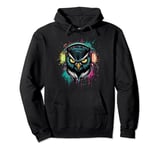 Owl Beats - Vibrant Owl with Headphones Music Lover Pullover Hoodie