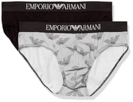 Emporio Armani Men's 2-Pack Classic Pattern Mix Brief Boxer, Eagle Print/Black, M (Pack of 2)