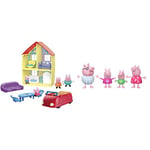 Peppa Pig Lot Maison de Peppa et sa Famille avec Voiture et Effets sonores, 4 Figurines, 6 Accessoires, dès 3 Ans + 4 Figurines Vont au Dodo