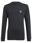 Boys, adidas Originals Junior Unisex Long Sleeve T-Shirt - Black/White, Black, Size 10-11 Years