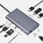 Station d'accueil Hub USB-C 10 en 1 USB Type C Hub HDMI type c Port de chargeur pour Macbook Huawei P20 type C vers USB3.0 + HDMI 4K + carte mémoire + RJ45 Gigabit LAN + PD