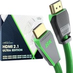 KabelDirekt – Câble 8K HDMI 2.1, édition certifiée Gamer – 2 m (8K@60Hz, Ultra High Speed/48G pour 10K, 8K ou 144 Hz ultra rapide en 4K, optimal pour PS5/Xbox et Gaming PC, moniteur/TV, vert)