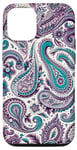 Coque pour iPhone 12/12 Pro Violet Turquoise Paisley Majesty - Tourbillons d'Élégance