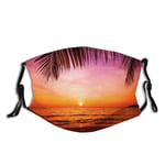 Comfortable Windproof Face cover,Exotic Sunset Above The Sea Scenery from Coconut Palm Tree Leaf Heaven Picture,Printed Facial Decorations for Everyone