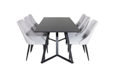 Venture Design Marina & Leone matgrupp Svart/grå 6 st stolar & bord 180 x 90 cm