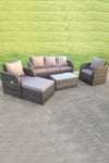 Wicker Garden Furniture Set Lounge Sofa Reclining Chair Outdoor Big Footstool 6 Seater Oblong Table