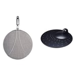 MasterClass Splatter Guard, Stainless Steel, Odour-Resistant, 33 cm (13") & KitchenCraft Frying Pan Splatter Guard Lid with Handle, Metal Pan Lid, Dishwasher-Safe 31 cm (12''), Black