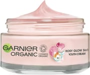 Garnier Youth Organic Rosy Glow 3 in1 Youth Cream with Rosehip Seed Oil, White,