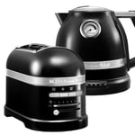 KitchenAid Artisan Onyx Black 2 Slot Toaster and Kettle Set