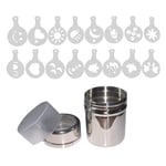 CLTYQ Coffee Sifter Lid Cooking Tools with 16 Pieces Stainless Steel Powder Shaker Icing Sugar Powder Cocoa Flour Cocoa Chocolate Art Stencils Shaker Duster