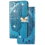 Compatible with Huawei P30 Lite Bling Case Glitter Diamond Butterfly Flip Wallet Phone Case PU Leather Case Magnetic Closure + Card Slots Shockproof Protective Case Cover for Huawei P30 Lite - Blue