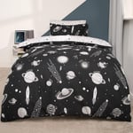 OHS Cot Bedding Sets for Boys Space, Bedding with Pillowcase Super Soft Comfy Warm Boys Bedding Cot Duvet Covers Set for Children's Bedroom, Black/White