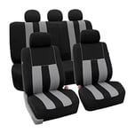 FH Group Car Seat Covers Full Set Gray Black Cloth - Universal Fit, Automotive Seat Covers, Low Back Front Seat Covers, Airbag Compatible, Split Bench Rear Seat, Car Seat Cover for SUV, Sedan, Van