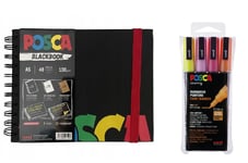 Posca - A5 BlackBook & PC3M Fine Tip Pen Glitter pink 4 pc