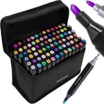 80-pack - Tuschpennor med Fodral - Dubbelsidiga - Pennor Multicolor multifärg