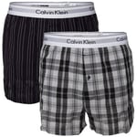 Calvin Klein Kalsonger 2P Modern Cotton Woven Slim Fit Boxer Svart mönstrad vävd bomull Small Herr