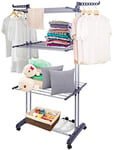 Folding Clothes Horse Indoor, 3 Tier Stainless Steel Tower Airer Clothes Drying Rack, Heavy Duty Heated Clothes Airer Foldable Garment Laundry Drying Clothes Rack for Hanging Towels, Bedding