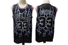 YUEN Bulls 23 Jordan, 33 Pippen Black Lightning Grand Chelem Ltd Chemise de Basket - Ball brodée XL 33