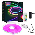 OUTUOTWQ 2M Neon LED Strip, RGBIC LED Strip WiFi APP Kontroll och fjärrkontroll Vattentät IP67 Kompatibel med Alexa Multicolor
