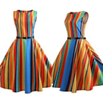 Colored Stripe Retro Women Prom Dress Sleeveless S