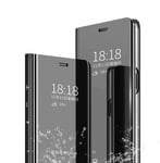 Wuzixi Case for Xiaomi Redmi 9C (NFC). Plating Ultra Slim Fit Mirror Makeup Plating Flip Case, Mirror Protective Case with Kickstand, phone case for Xiaomi Redmi 9C (NFC).Black