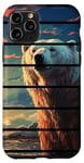 Coque pour iPhone 11 Pro Rétro coucher de soleil blanc ours polaire lac artique réaliste anime art
