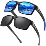 Farrobor Lunettes de Soleil Homme Polarisées Lunette Soleil Sport 2 Paires Lunettes de Conduite Sport Peche Protection UV400 pour Homme Femme(Couleurs Normales)
